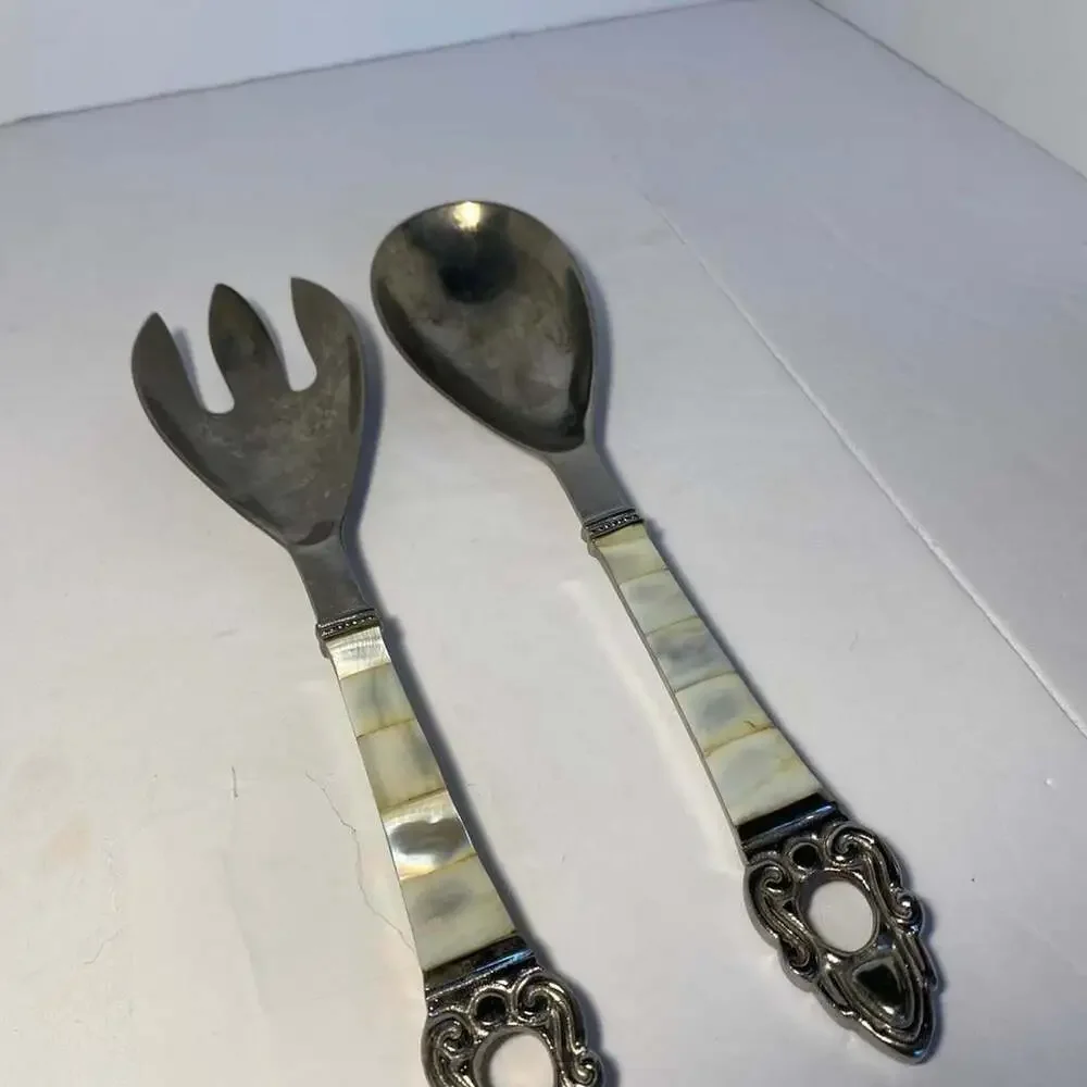 Vintage Mother of Pearl Inlay Salad Servers Set